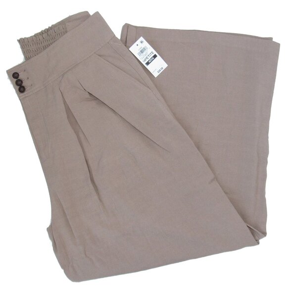 BAR III PETITE Pleated High Rise Wide Leg Pants/Smock Back Waist Brown 14P NWT - Picture 1 of 3